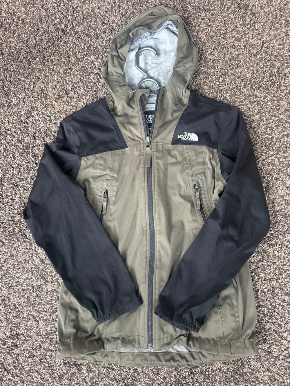 The North Face Olive Green and Black Zip Hooded Shell